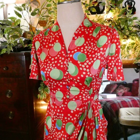 The Seamstress of Bloomsbury 1940's Style Atomic Satin Mabel Dress Sz UK8 - Picture 2 of 11